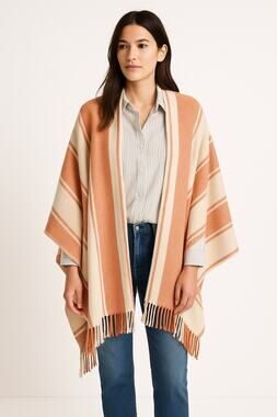 Madewell Twill Stripe Cape Scarf Muted Blush Multi Wrap Shawl Fringe One Size